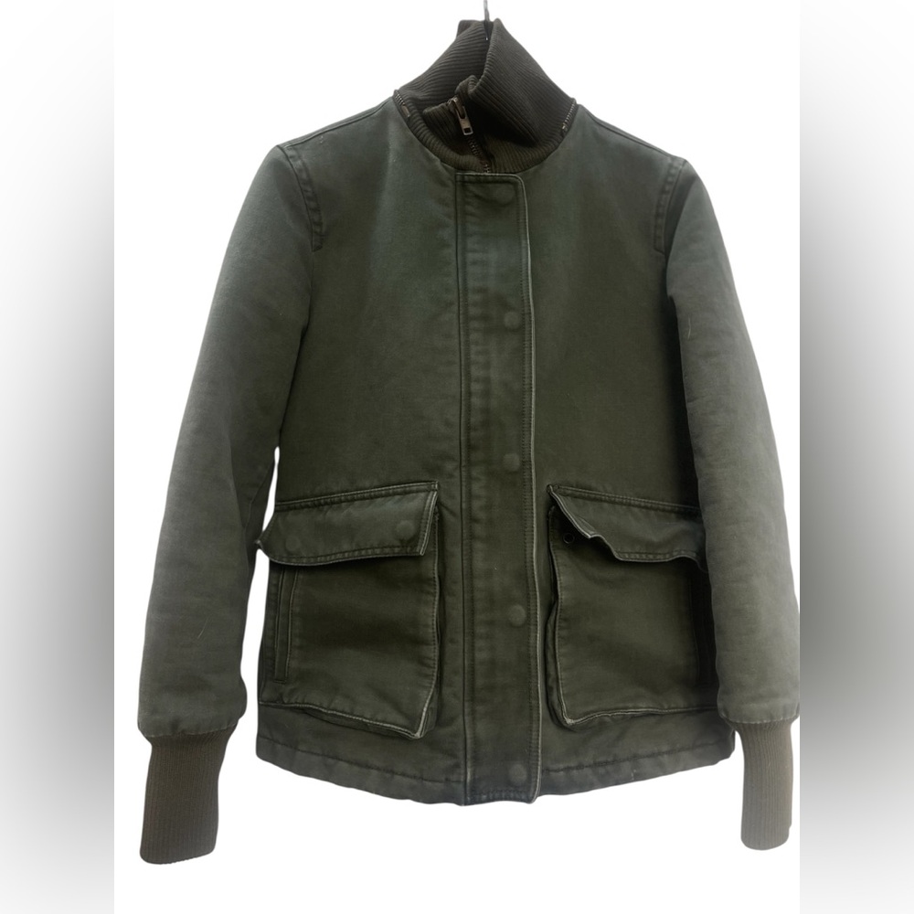 Lucky Brand Olive Green Jacket Military Field Utility Style Ribbed Collar